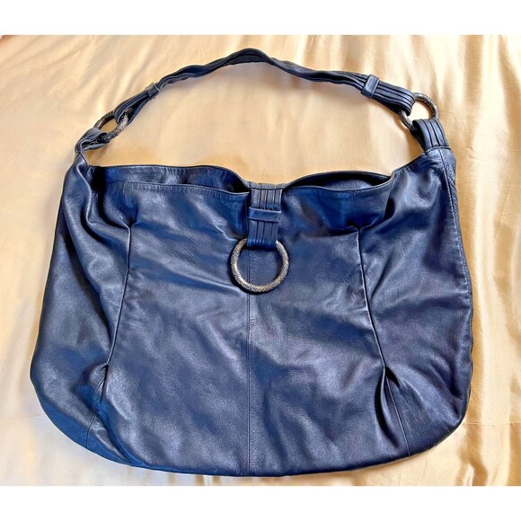 BCBGMAXAZRIA Black Leather Hobo Bag Extra Large Oversized Slouchy Tote VINTAGE - Picture 2 of 16